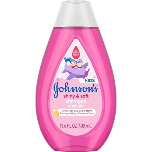 Johnson's Shiny & Soft Kids' Shampoo with Argan Oil & Silk Proteins, Daily Kids’ Hair Wash Gently Cleanses & Boosts Natural Shine & Softness, No Added Parabens & Sulfates, 13.6 fl. oz