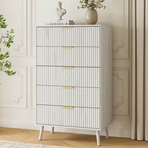 George Oliver Fluted 5-Drawer Dresser For Bedroom, 28" Modern Chest Of Drawers With Deep Drawers, Curved Profile Design, Wood Drawer Organizer For Living Room, Hallway, Nursery, Hallway Closet & Reviews | Wayfair