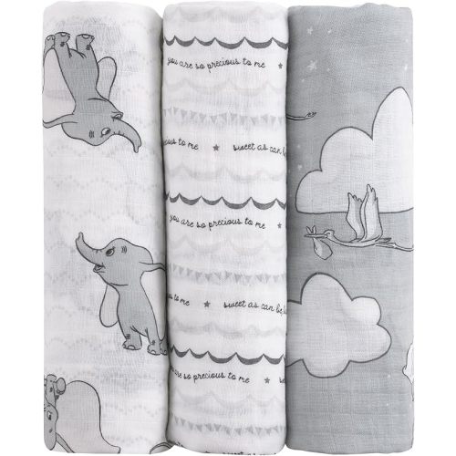Disney Winnie The Pooh Yellow, Aqua, and White 3 Piece Muslin Swaddle Baby Blanket Set