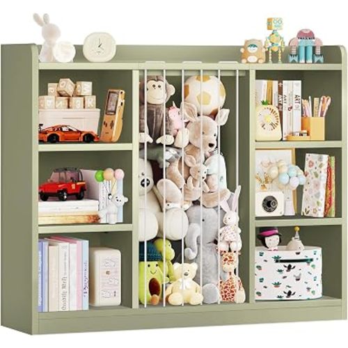 2-in-1 Toy & Stuffed Animal Organizer, Kids 6-Cube Storage Shelf with Rounded Corners & Anti-Tip for Playroom Bedroom
