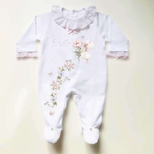 Garden Fairy Baby Grow: 100% Cotton with Lace Trim | Cottagecore Newborn gift