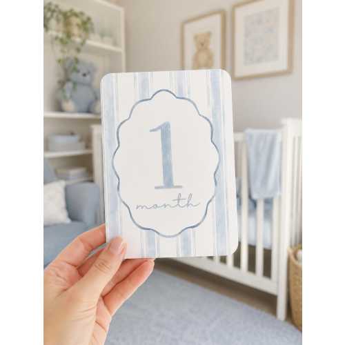 Baby Milestone Cards | Blue Watercolour | 1-12 Months | Nursery Photo Prop| Timeless Keepsakes