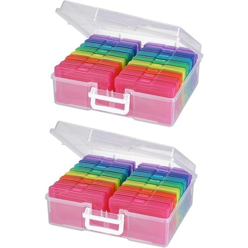 novelinks Transparent 4" x 6" Photo Cases and Clear Craft Keeper with Handle, 16 Inner Photo Organizers & Photo Storage Box, Plastic Photo Storage Containers (Color - 2Pack)