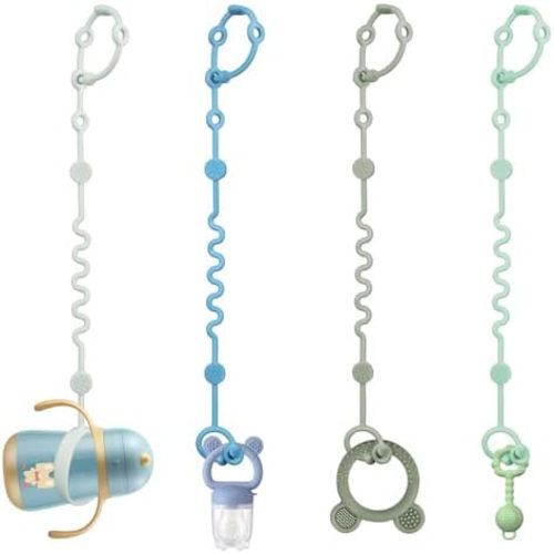 LittleHugs Toy Straps for Baby, Adjustable Toy Holder for Stroller Accessories, Silicone Tether Pacifier Clip, No Throw Travel Essential Leash for High Chair, Car Seat (boy-4 Pack)