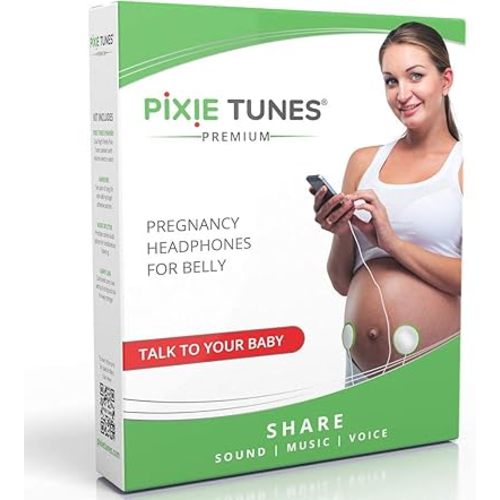 Pixie Tunes Premium Award-Winning Baby Bump Headphones; #1 Pregnancy Speakers to Play Music, Sound and Talk to Your Baby, White