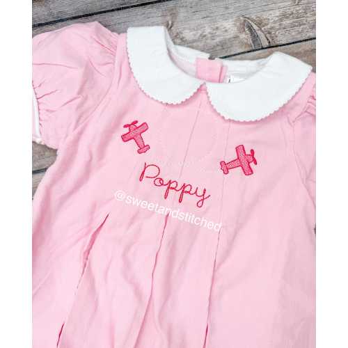 Girls monogrammed airplane dress, pink Corduroy Collared plane dress, Corduroy airplane dress, airplane cake smash