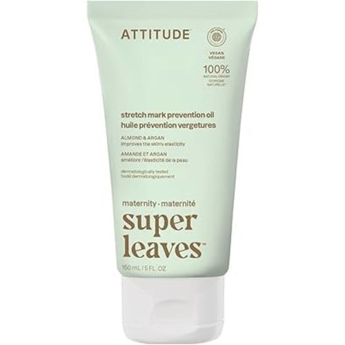 ATTITUDE Pregnancy Stretch Mark Prevention Oil, EWG Verified, Dermatologically Tested, Plant and Mineral-Based, Vegan Maternity Products, Argan Oil, 5 Fl Oz