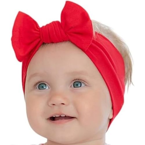 Baby Girl Headbands- Newborn Infant Toddler Cotton Handmade Hairbands with Bows Child Hair Accessories (Red, 0-6 Month)