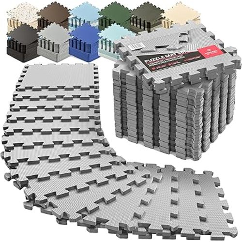 bemaxx Gym Mats Set - 18 pcs EVA Interlocking Foam Floor Tiles (12.6"x12.6"x0.4") 18sqft Protective Gym Flooring Sports Home Workout Exercise Mats Puzzle Garage Fitness Play-Room Garage Pool Treadmill