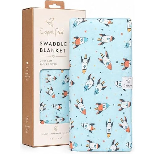 Copper Pearl Swaddle Blankets for Newborns | Soft Stretchy Receiving Blankets for Boys and Girls | Large 46 x 46 Inch Baby Blankets | Lightweight and Breathable Swaddles |Rocketeer Bamboo Swaddle