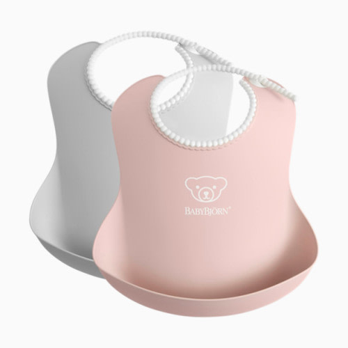 Baby Bib (2 Pack) - Powder Pink/Gray