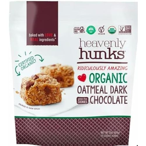 HeavenlyHunks Organic Oatmeal Dark Chocolate Cookies, Gluten-Free, 22 Cookie Hunks, 7.2 oz
