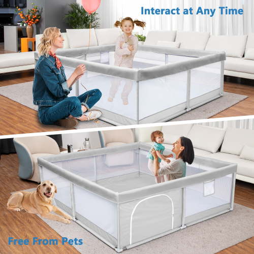 Babyeap Baby Playpen Large Play Yard Fence for Toddlers,71"x50" Gray