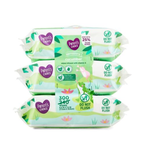 Parent's Choice Refreshing Cucumber Scent Baby Wet Wipes Infused with Vitamin E and Aloe, 300 Count (Value Pack Includes 3 100-Count Packages) - 1 Pack