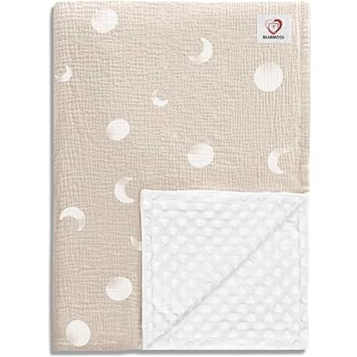 Baby Blankets for Unisex Boys Girls, Soft Nursery Crib Blankets with Muslin Cotton Front and Dotted Fleece Back for Newborns Toddlers 30x40inch (Desert Crescent)