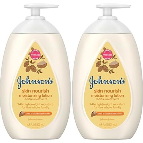 Johnson's Baby Skin Nourish Moisturizing Baby Lotion for Dry Skin with Shea & Cocoa Butter Scents, Gentle & Lightweight Body Lotion for The Whole Family, Hypoallergenic, Dye-Free, 16.9 fl. oz