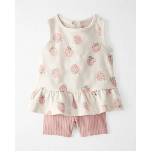 Baby Girl 2-Piece Top & Short Set Made with Organic Cotton in Strawberry Print - Little Planet | Carter's - 3M