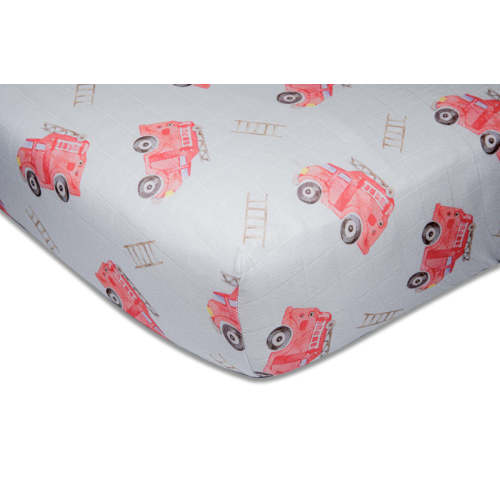 immispace | Ultra Soft Muslin Crib Sheet - Fire Truck