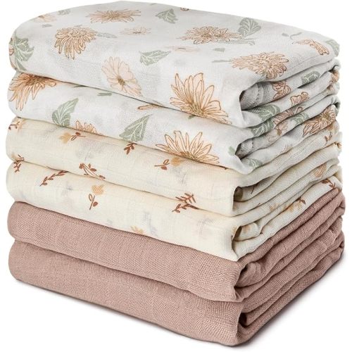 GLLQUEN BABY Receiving Blanket Boy Cotton Muslin Swaddle Blankets Girl Newborn Squares Breathable & Soft Thin Baby Blankets Cloths Double Absorbent Infant Swaddling Wrap - 6 Pack (Sun)