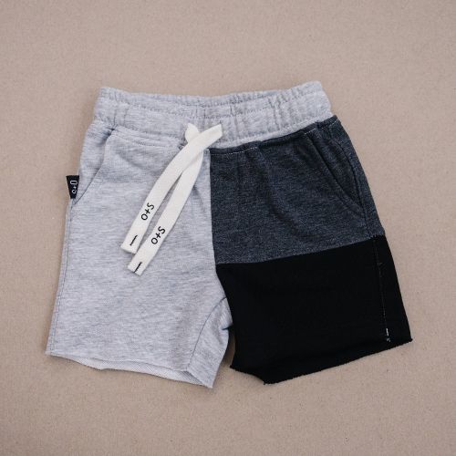 Kids Lux Color Block Cotton Drawstring Shorts Grey 6-12M - Olive + Scout