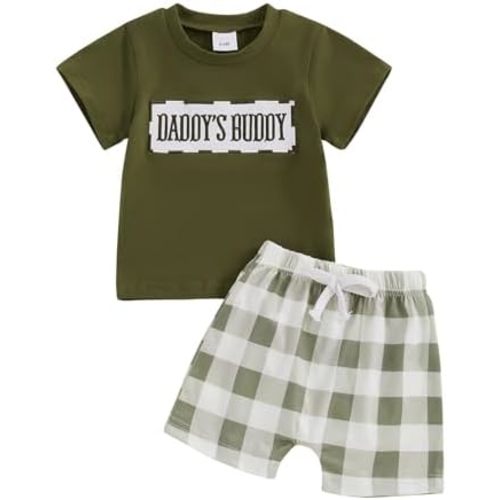 NZNDSHD Baby Boy Summer Clothes Daddys/Mamas Boy Matching Outfit Short Sleeve Embroidery T-shirt Plaid Toddler Shorts Set