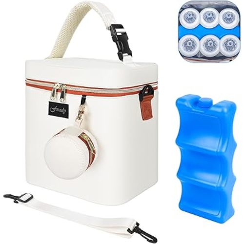 Breastmilk Cooler Bag with Ice Pack, Insulated Baby Bottle Tote Bag for 6 Bottles Up to 9 oz, Clip-On Pouch for Baby Essentials, Leakproof, Waterproof, Shoulder Strap for Nursing Moms