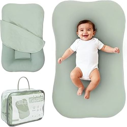 Aila + Aiden Baby Lounger | Organic Cotton Infant Lounger | Adjustable & Portable Floor Lounger | Supervised Use | Soft, Breathable, Washable Cover - Snuggle Collection - (Sage)