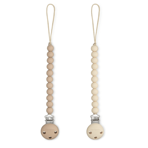 Comfy Cubs Pacifier Clips 2 Pack - 100% Food Grade Silicone Baby Pacifier Clips, BPA & PVC Free - CPSIA Certified, Lightweight and Flexible Baby Gifts - Beige & Light Beige