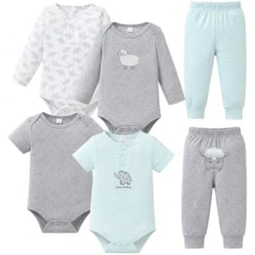 Jecson Baby Boy Clothes 6-Piece Boy Outfit Soft Bodysuits and Pants Set