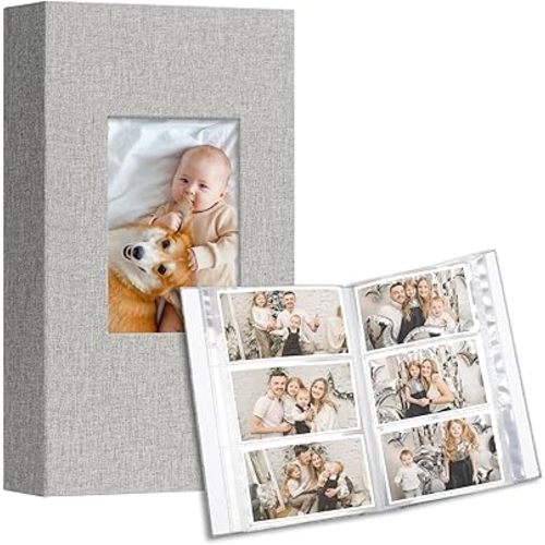 Vienrose Photo Album 4x6 holds 600 Photos 2 Pack, Baby Photo Album Linen Cover Memory Book for Gifts Wedding Family, Grey