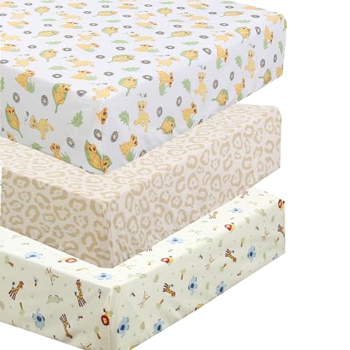 Danica 100% Cotton Fitted Baby Crib Sheet 3 Pack for Baby Boys Girls |Standard Crib and Toddler Mattress Sheets | 28x52 Inch (Lion King Elephant)