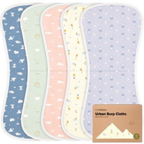 KeaBabies 5pk Urban Baby Burp Cloths, Organic Burping Cloth for Babies, Burp Rags for Baby Girls, Boys