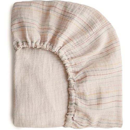 mushie Extra Soft Muslin Fitted Crib Sheet | 192 Thread Count | 28"x 52" (Retro Stripes)