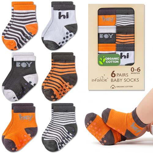 Organic Cotton Baby Socks 0–6 Months, 6 Pairs Infant Socks Preemie Socks Non Slip Unisex Soft Hypoallergenic Breathable Gentle On Baby Skin Comfortable Daily Wear Essentials