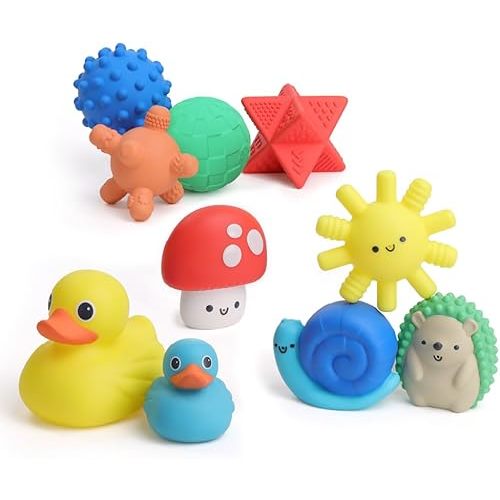 Itzy Ritzy 10-Piece Water Bath Toys Gift Set – Soft, Squeezable Multicolor Sensory Toy Set for Motor Skills, Imaginative Play, and Fun Bathtime Activities