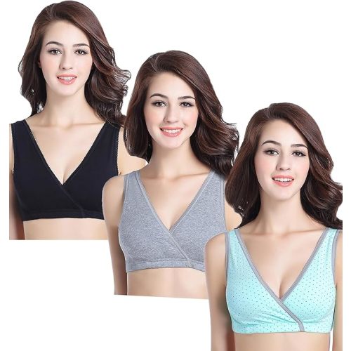 CAKYE 3 Pack Maternity Nursing Sleep Bra Breastfeeding Cotton Bralette