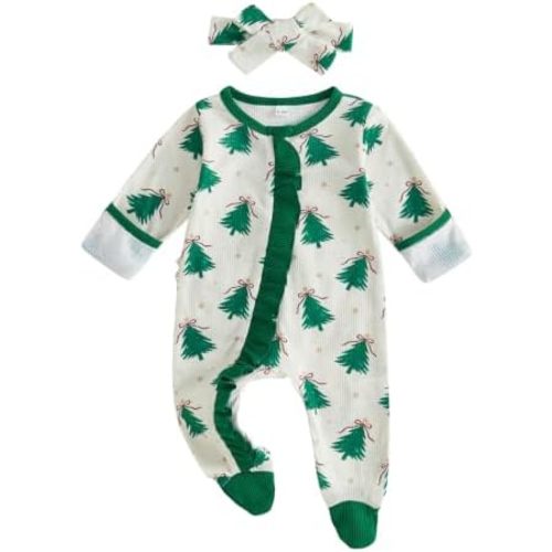 Baby Girl Christmas Outfit Gingerbread Footie Zipper Jumpsuit
