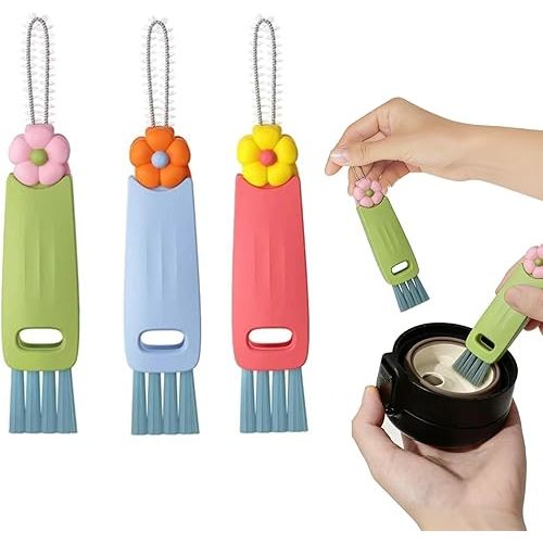 3 in 1 Rotatable Cup Lid Gap Cleaning Brush Set, for Baby Bottle, Insulation Bottle & Tight Spaces, Multifunctional Portable Crevice Cleaner Scrubber Tools, 3 Pcs