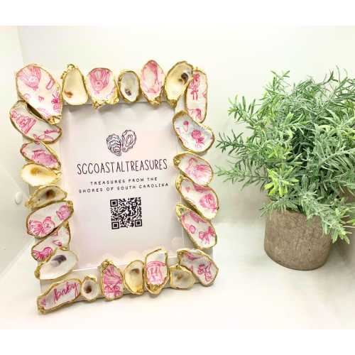 5x7 Oyster Shell Baby Girl Pink Frame, 5" x 7" oyster picture frame, Beach Baby Coastal decor, coastal decor gift, beach house decor