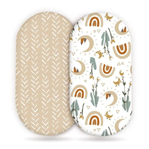 Stretchy Ultra Soft Fitted Bassinet Sheets Set 2 Pack, Cradle Sheet Universal Fit for Rectangle, Oval, or Hourglass Bassinet Pad/Mattress Safe and Snug, Stylish Cute Rainbow Print for Baby