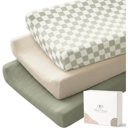 MairMore 3 Pack Changing Pad Cover for Neutral Baby, Muslin Soft Cotton Diaper Changing Table Pad Cover Changing Pad Sheets for Girls and Boys (Green Chessboard)