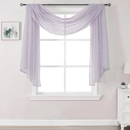 Lilac Semi Sheer Luxury Scarf for Window - add Beautiful Elegant Effect to Curtain Drapes (Lavender Purple,1 Panel 34 x 144 Inch Length)