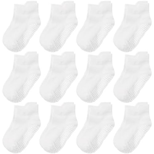 Tphon Non Slip Toddler Socks 12 Pairs Kids Grip Sock for Boys Girls Baby Ankle Socks with Gripper for 0-7 Year Children