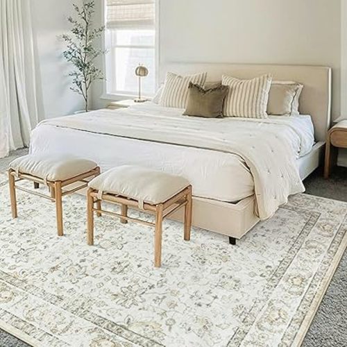 LIVEBOX Machine 6x9 Washable Area Rugs for Living Room, Non-Slip Beige Neutral Area Rug 6x9 for Dining Room, Distresses Boho Area Rug Low-Pile Non-Shedding Cream Rug for Bedroom