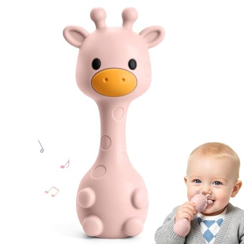 Baby Teething Toys 3-6 6-12 Months, 2-in-1 Rattle and Teether Toys