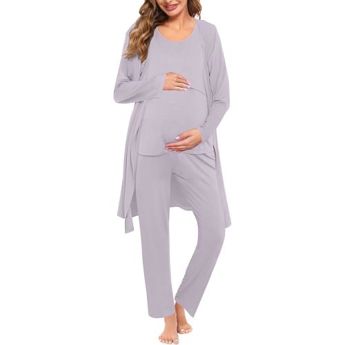 SWOMOG Maternity Nursing Robe Set 3 PCS Women Postpartum Pajamas Breastfeeding Labor Delivery Hospital Pregnancy Pjs