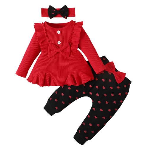 BLVB Baby Girl Clothes Newborn Infant Ribbed Knit Outfits Long Sleeve Ruffle Tops+Pants+Headband Fall Baby Clothes for Girls