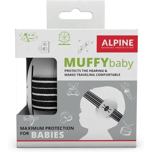Alpine Muffy Baby Ear Protection for Babies and Toddlers up to 36 Months - CE & ANSI Certified - Noise Reduction Earmuffs - Comfortable Baby Headphones Against Hearing Damage & Improves Sleep - Black