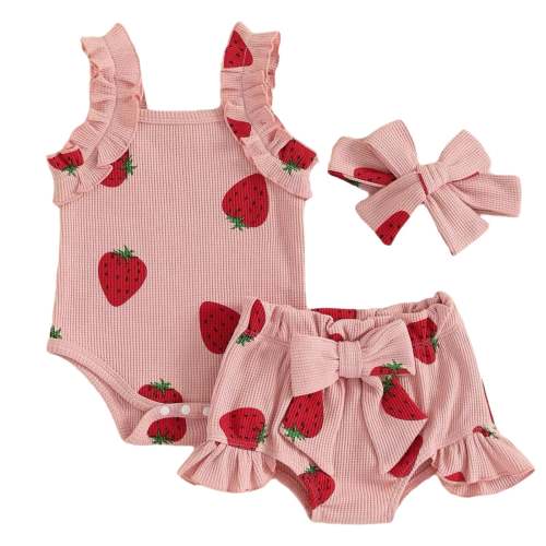 Strawberry Bow Romper Set