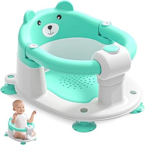Baby Bath Seat for Babies 6 Months & up, Non-Slip Toddler Bath Seats for Babies Sitting Up, Safe Infant & Newborn Bathtub Chair with 4 Suction Cups & Soft Cushion for Shower,Mint